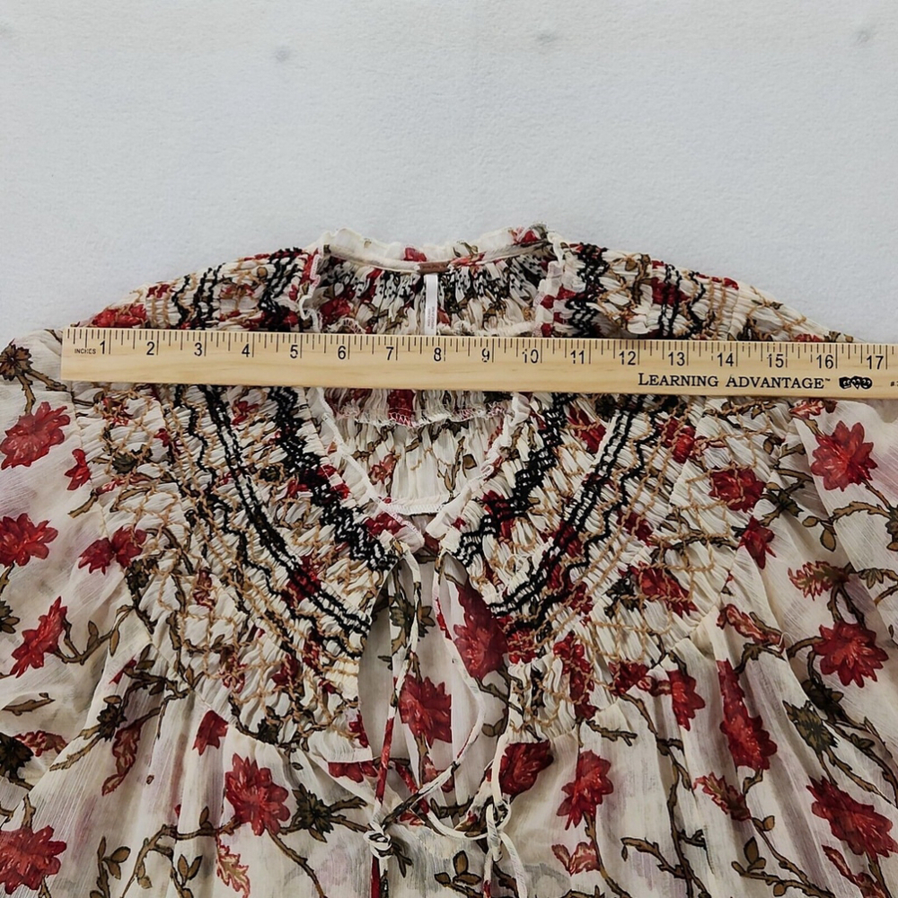 FREE PEOPLE Sz S KEEPING UP WITH KARA LONG SLEEVE TUNIC IVORY Boho Hippie 70's - Picture 3 of 11